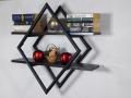 PVC RHOMBUS WALL HANGING SHELF BLACK WITH BROWN. 