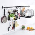 Wall Mounted Plates Dish Cutlery Glass Pot Lid Rack, Hanging Spice Rack Set, Rail Rack with 10 Removable S Hooks for cookware, Storage Organizer for Kitchen. 