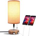 USB Bedside Table Lamp, Aooshine Bedside Lamp with Dual USB Quick Charging Port, Minimalist Fabric Desk Lamp,Solid Wood Table Lamp, Round Bedside Lamps for Bedrooms, Living Room,Dinning Table, Office. 