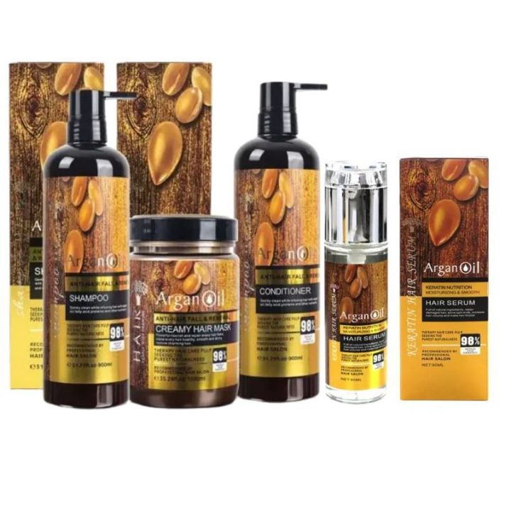 Argan Oil Anti-Hair Fall Creamy Hair Mask & Shampoo Conditioner Oil Serum (98% Repair Damage Hair)-1000ml