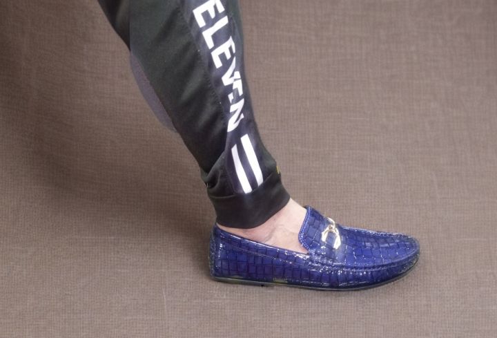 Formal blue loafer shoes for man synthetic leather formal shoes