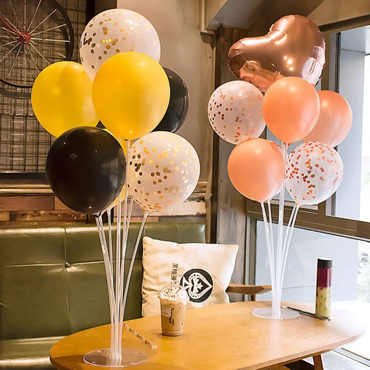 7 Tubes Balloons Holder Column Stand Balloon Stand Kit,Reusable Clear Balloon Holder(7 Balloon Sticks,7 Balloon Cups,1 Balloon Base) Makes Balloons Float Without Helium. for Table, Floor, Centerpiece with Base