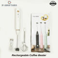 Coffee Beater and Egg Whisker - Rechargeable - Milk Frother & Foamer - Egg Beater - Cake Beater - Portable Hand Beater & Mixer. 