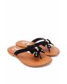 Black V-strap Slippers with Bow Design & Golden Buckle - US Size. 