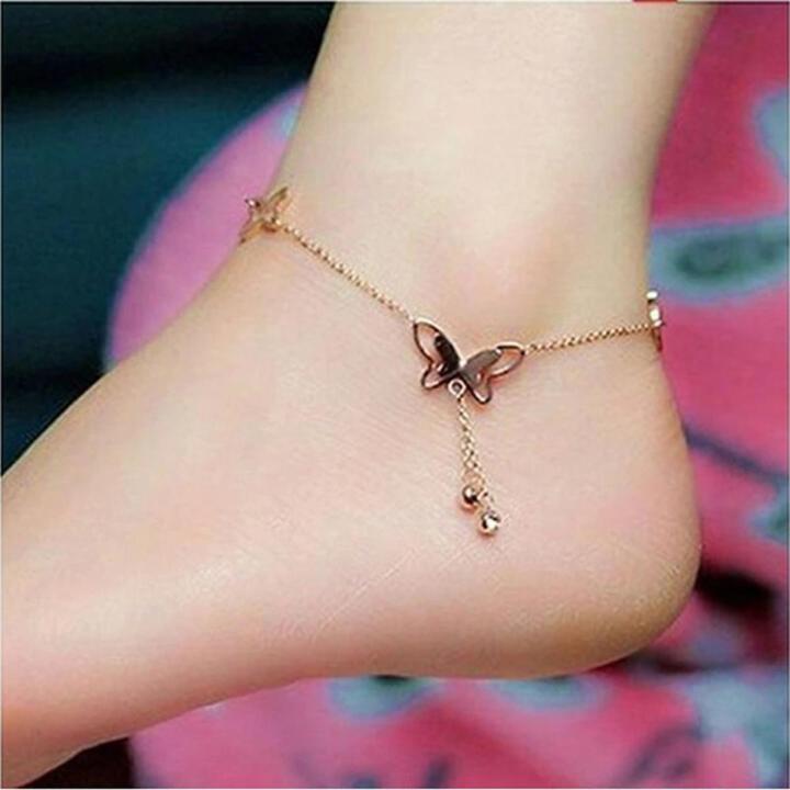 Butterfly Anklet Payal for girl Gold Simple Foot Bracelet