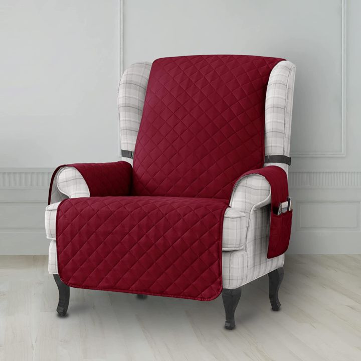 Wing Arm Chair Covers With Pockets - Quilted Design - Cotton - 1 Piece Cover for Chair Protection