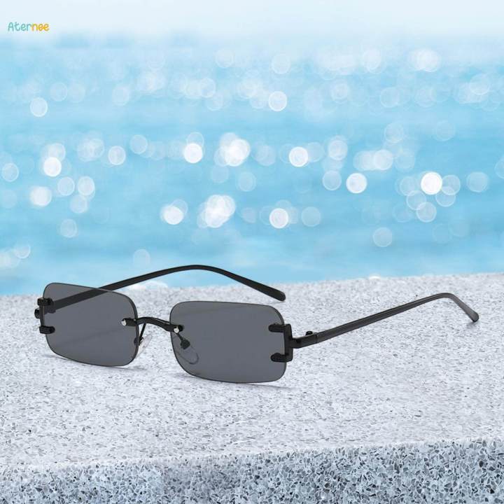 Mens rimless rectangle sunglasses best sale