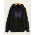 Butterfly Printed Fleece Full Sleeves Pull Over Hoodie For Women. 