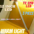 220v AC Direct LED LIGHT 12inch Lenght - HIGH BRIGHTNESS 72 SMD LED TUBE LIGHT Warm. 