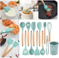 12Pcs-Silicone Kitchenware Set Kitchen Utensils Cooking Sets Non-stick Spatula Silicone Kitchen Tools with Wooden Handle Heat Resistant Non-Toxic BPA Free. 