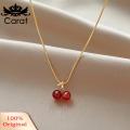 Carat Pendant Necklace Temperament Red Cherries Pendant Necklace. 