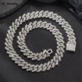 16/18/20/24inch Cuban Link Chain Hip Hop Men Necklace iced out chain 2 Row Rhinestone Paved Miami Rhombus Cuban Necklace. 