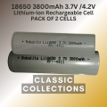 18650 3800mAh Rechargeable Cell Lithium-ion Battery 3.7V for Power Bank, LED Torch Pack of Two. 