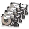 4 Pack 12mm Black on White Label Tape Label Maker Compatible with KL1500 KL2000 KL7000 KL7200 KL-100 KL120 KL60 KL-750B Label Makers. 