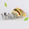 Stainless Steel Taco Holder Stand with Seasoning Cup Taco Truck Tray Rack Holds 3 Tacos for Baking Party Kitchen Tool. 