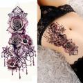 Purple Rose Tattoo Stickers Temporary Waterproof Flower Tattoo Water Transfer For Women Waist Chest Body Art Accessories. 