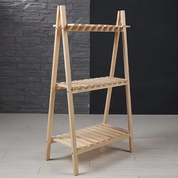 Wooden Plant Stand 2-3 Tier Foldable Flower Pot Display Shelf Rack Solid Wood Floor Two-layer Storage Balcony Folding Flower Stand