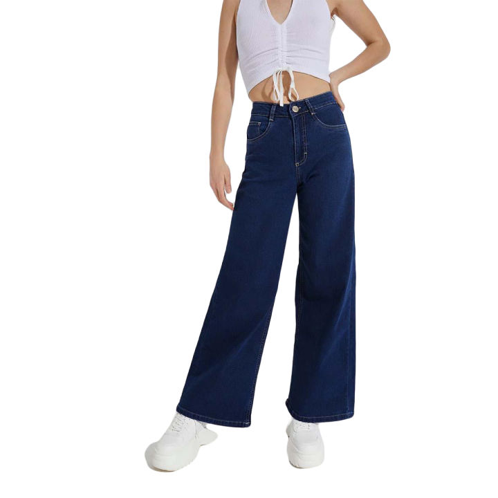 Navy Blue Wide Leg Jeans for Ladies High Waist Export Quality