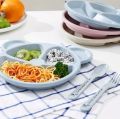 5pcs Cartoon Dinner Plate Set With Divided Plate, Fork And Spoon Baby Feeding Plate Adorable Cartoon Animal Kids Bear Plate Section Dinner Plate Durable Plastic, Perfect For Toddlers Kids Adults Ideal For Home School Restaurant. 