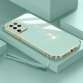 For OPPO F19 Pro Back Cover with Lanyard Luxury 6D Plating Frame Shiny Bling Cases Soft Silicone Square Protective Mobile Phone Case for Girls Boy. 
