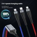 66W 6A 3 in 1 Car Phone Charger Cord with Micro USB/Type C 3ft Long Multi Charging Cable, 3 Color, Nylon Braided, 3 in 1 Multiple end USB Charger Cord with 3 Different Port (Type C/Micro/Phone), Universal Charging Cord for Multiple Devices, Phone, Tablet. 