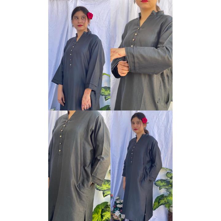 Women's Grey Solid Straight Kurta