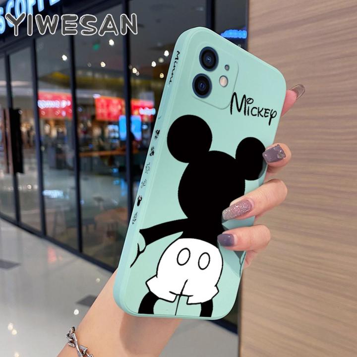 For iPhone 12 Pro Max Case Cartoon Cute Mickey Mouse New Design Side Phone Case Square Edge Pattern Silicone Cases Full Cover Camera Casing Shockproof Softcase Protection Case
