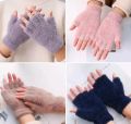 Half Finger Gloves for Girls, Plush Fingerless Gloves in Multicolor | Good Quality & Warm Material. 