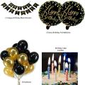 Black Happy Birthday Fancy Decoration Set With Banner , Balloons , Birthday Candles & Special Foil Balloons. 
