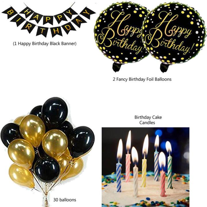 Black Happy Birthday Fancy Decoration Set With Banner , Balloons , Birthday Candles & Special Foil Balloons