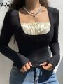 Rapcopter y2k Frill Crop Top Bow Cute T Shirt Patched Black Full Sleeve Pullovers Retro Grunge Fairycore Korean Tee Women Chic. 