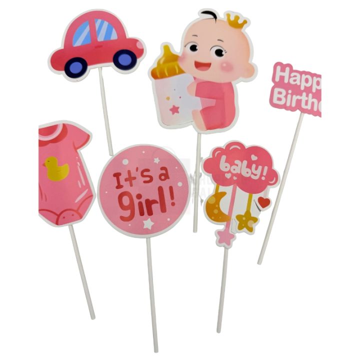 Baby%20Girl%20Cake%20Toppers%20Set%20-%20Baby%20Girl%20Themed%20Party%20-%20Pink%20-%20Girls%20-%20Pack%20Of%206%20-%20Image%202