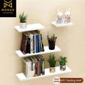 Monad interiors— Set of 4 Flat Delightful Wall Mounted Floating Shelves book storage Rack  — Wall shelves for kitchen  — Wall shelves for bedroom  — Wall shelves for living room  — Wall shelf for books  — Wall shelf  wooden  — Wall shelves wooden. 