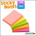 Multicolor Sticky Notes, Bright Colours Self-Stick Memo Pad Paper 2X3 inch Square - Pack of 1 / 100 Sheets. 