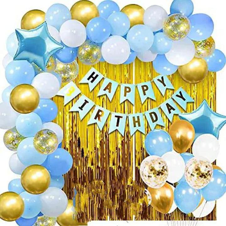 Happy Birthday Blue Decoration set Package Include ( 30 balloons+ blue ...