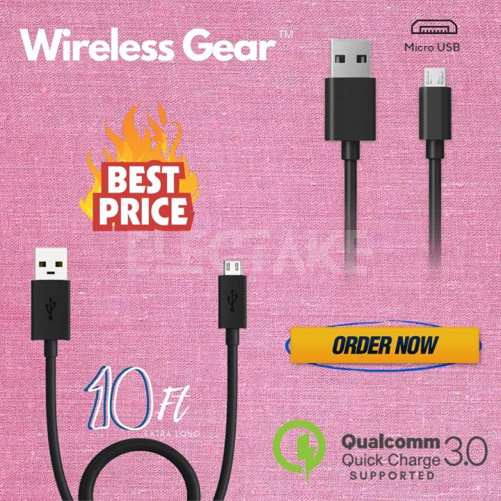 Branded Micro USB Fast Charging Cable For Android (10 ft.) - For All Type Of Micro USB Phones - Black Color - Length 3 Meter