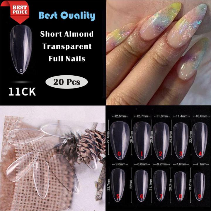 20pcs Best Quality Artificial Short Almond Transparent Full Nails