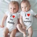 I Love My Daddy Mommy Newborn Boys Girls Romper Infant Black Cotton Toddler Baby Short Sleeve Jumpsuit Clothes Twin Baby Clothes. 