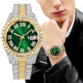 Watch Bling Hip Hop Fully Iced Out Watches Silver Gold Blue Dial Quartz Diamond Watches Men Wrist. 