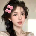Headwear - For Girls Women - Fashion - Hair Ornaments - Sweet - Small Flocking Hairpins - Side Bangs Clip - Velvet Bowknot Hair Clips - Autumn Winter - Pink - Kawaii. 