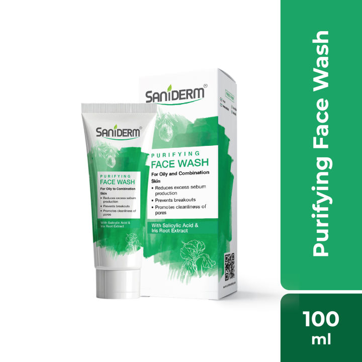 Saniderm Purifying Face Wash 100ml |  Deep Cleansing Face Wash for Oily & Acne-Prone Skin | Non-Comedogenic | With Salicylic Acid