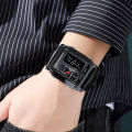 Dual Time Watch Stainless Steel Dial Leather Strap High Quality Multi-Functional 3ATM Water Resistant Wrist Watch For Men. 