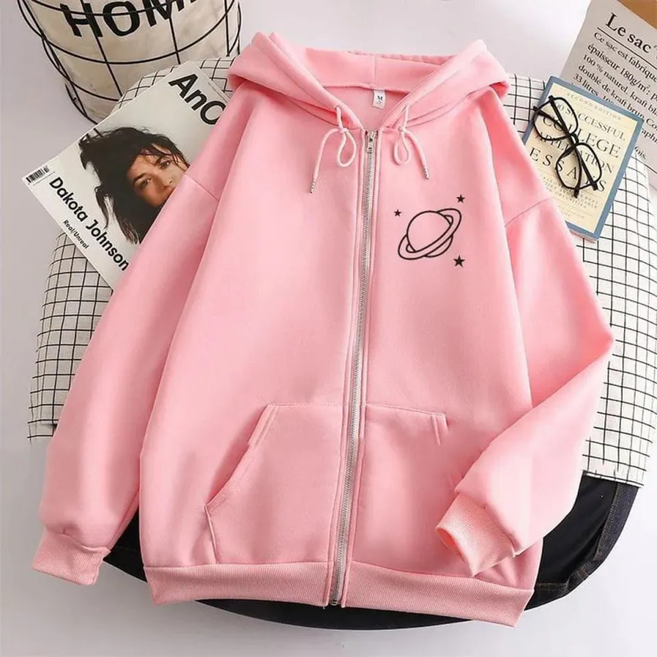 Pink Planet Printed Winter Fleece Hoodie Zipper For Girls and Women Daraz.pk