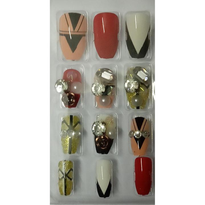 3d Nails , Nagina Nails, Diamond Nails, Design Nails, 12 Pieces Stick On Nails, Wedding Nails, Artificial Nails for Girls, 3d Diamond Nails, Designers Nails, Bridal Nails, Nails for Bride, Party wear Nails, Stick On Nails