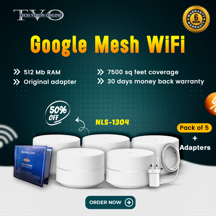 Google Mesh NLS-1304-25 AC1304 with orignal adapter Google Mesh wifi system in Paksitan  Pack of 5 (Open Box)