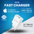 20 W Fast Charger for iphones, apple devices | Usb - C | Free USB - S to lightening cable | Stone Technologies | 6 month warranty. 