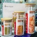 Pack of 3 Large, Medium and Small Square/Round Wooden Lid, Borosilicate Glass Jar Food Storage Containers Set, Airtight Food Jars with Kitchen Canisters for Sugar, Candy, Cookie, Rice and Spice Jars.. 