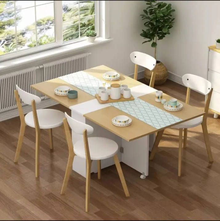 Clever-Space%20saving%20folding%20dining%20table-TWDT8-white%20and%20Brown,%20White%20and%20camal,%20Extendable%20Table%20with%20Cabinets,%20Home%20Kitchen%20Furniture%20Decor%20Lunch/Computer%20Desk%20Storage%20Rack,%2055"L%20x%2031.5"W,%20Chairs%20Not%20Include%20-%20Image%203