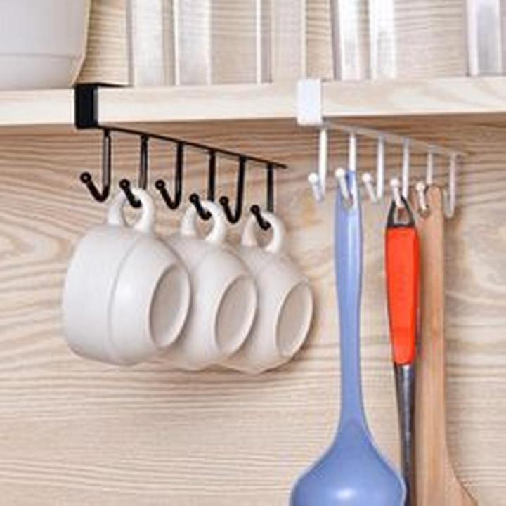 Wardrobe Accessories Holder Stand for Bathroom, Kitchen Cabinet, Cupboard, Utensil and Cloth Hanger  6 Hook Holder for Multi Function, Assorted Colour (1 PCs)