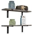 Decorative Rustic Shelves Rustic Hanging Rack Floating Metal Wood Wall Mounted Shelf with L Brackets Set of 2 For Storage. 